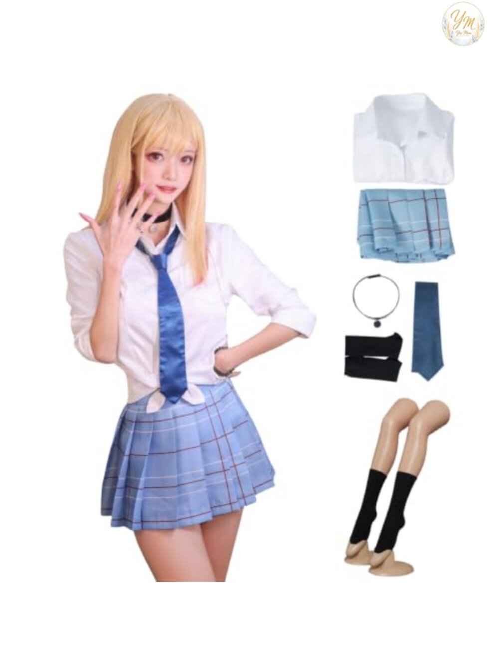5PC Japanese School Uniform Cosplay Costume Pleated Skirt Set with Socks